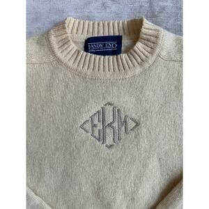 Vintage Lands End Sweater Women’s Sz S,M 100% Pure Wool Yellow monogram EKM